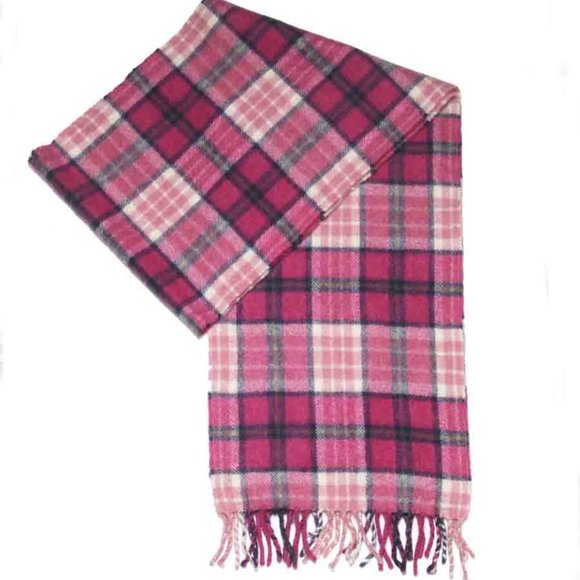 Kiltane Made in Scotland Cashmere Scarf Pink White Gray Plaid Women's - Picture 1 of 2